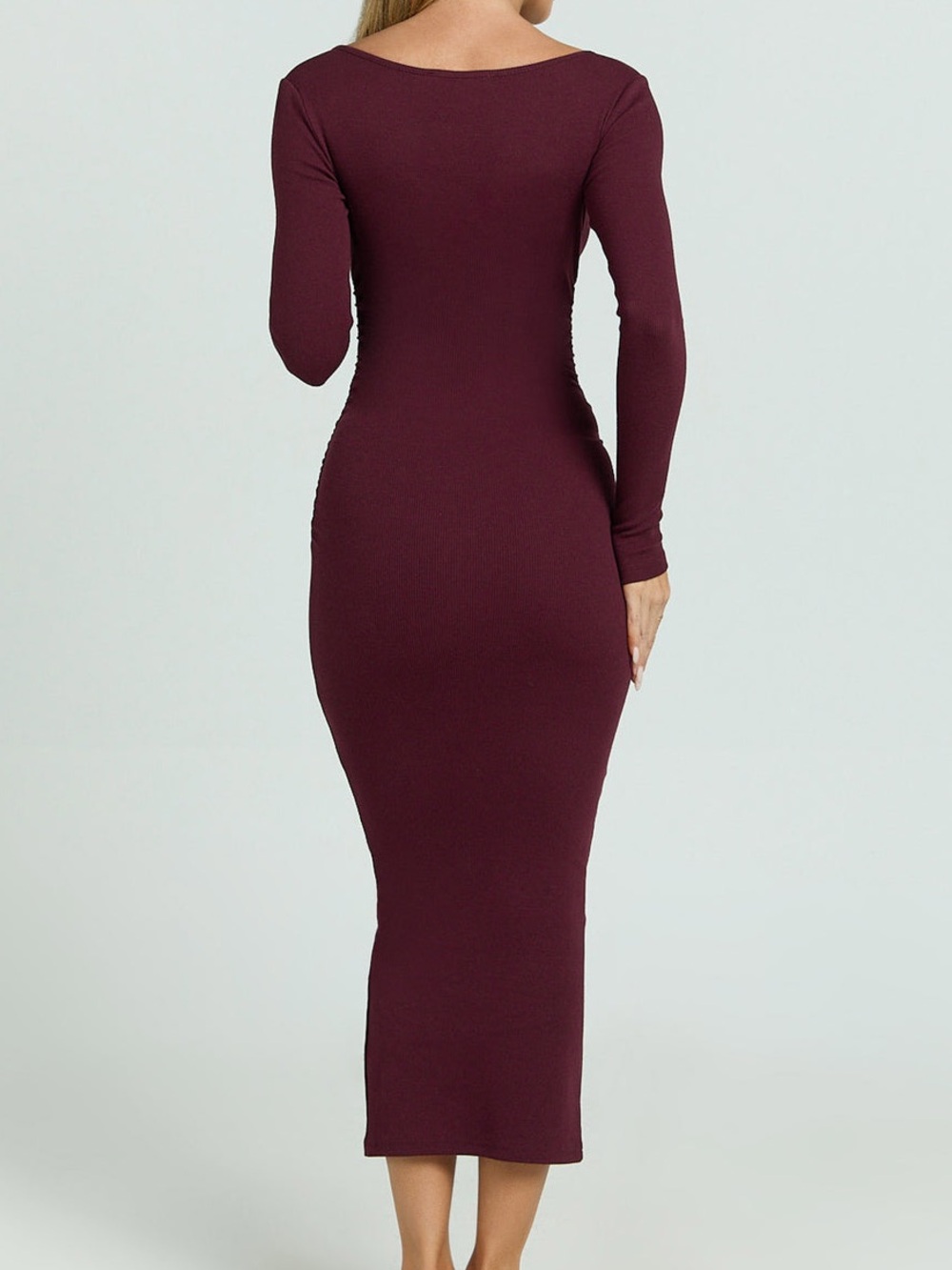 NWT REVOLVE Australia SHOWPO Lucy ribbed midi dress US 4 ruched bodycon wine - Picture 5 of 11
